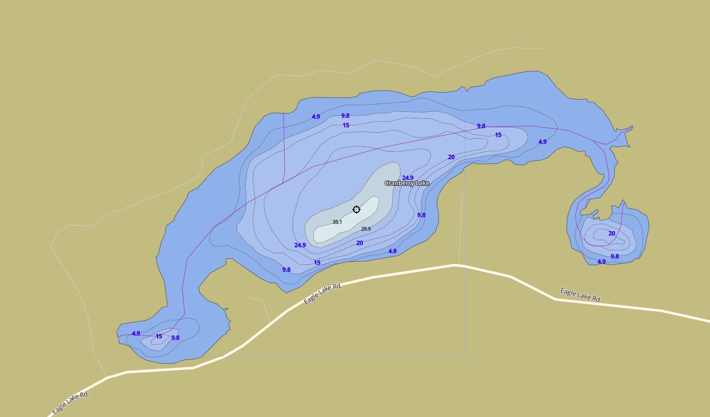 Contour Map of Cranberry Lake in Municipality of Dysart et al and the District of Haliburton